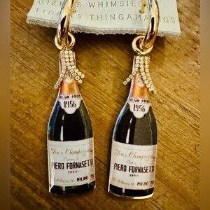 ANTHROPOLOGIE Champagne Bottle Drop Earrings | 14K Gold Plated | NEW!